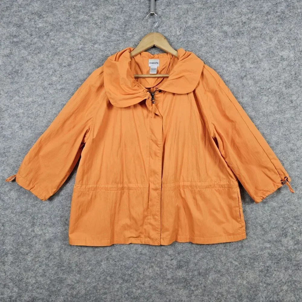 Chico's Women Full Zip Windbreaker Jacket Size 2‎ (M) Pumpkin Orange SLIGHT WEAR